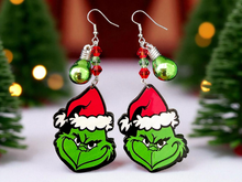 Load image into Gallery viewer, Christmas Green Grinch Earrings. Christmas Green Grump Earrings. Christmas light Earrings Holiday Earrings. Christmas Gifts Christmas Jewelry.

