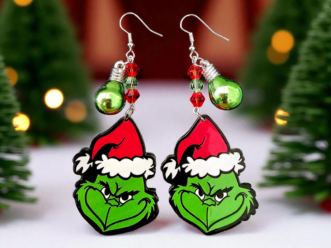 Christmas Green Grinch Earrings. Christmas Green Grump Earrings. Christmas light Earrings Holiday Earrings. Christmas Gifts Christmas Jewelry.