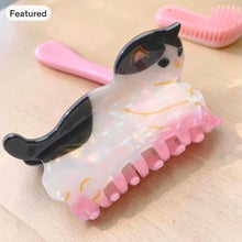 Load image into Gallery viewer, Tuxedo Cat Hair Claw Clip | Pearlescent Acrylic | Cat Lover Gift | Cute Animal Hair Accessory

