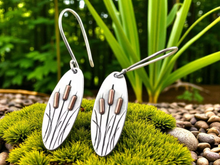 Load image into Gallery viewer, Catstail Earrings. Rustic Bohemian Metal Catstail Metal Earrings.  Plant Jewelry. Flower Jewelry.

