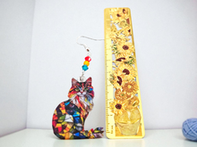 Load image into Gallery viewer, Cat Earrings. Stained Glass Cat Earrings. Cat Jewelry. Animal Earrings. Pet Party Favors.
