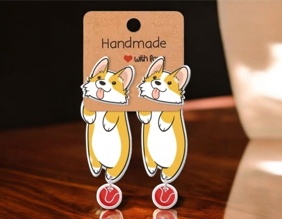 Corgi Dog Earrings. Corgi Jewelry. Dog Post Earrings. Dangling Tail Dog Earrings.