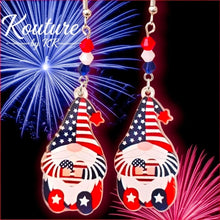 Load image into Gallery viewer, 4th of July Gnome Earrings: Patriotic USA Flag Acrylic Jewelry
