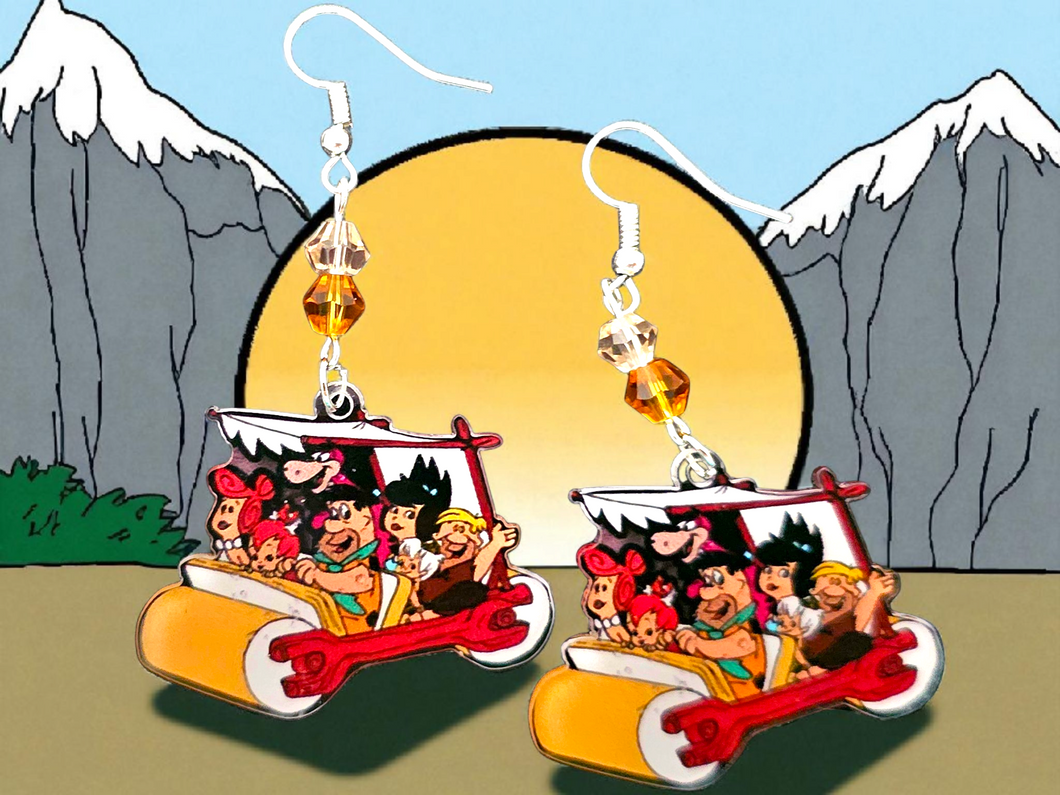 Flintstones Earrings. Cartoon Classics Jewelry. Prehistoric Family Cartoon.