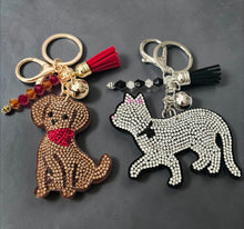 Load image into Gallery viewer, Rhinestone Dog &amp; Cat Keychains — with Tassel &amp; Crystal Beads. Dog &amp; Cat Bag and Tote Charm
