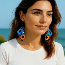 Load image into Gallery viewer, BUTTERFLY EARRINGS. Butterfly Wing Earrings. Monarch Butterfly Earrings. Butterfly Wing Jewelry. Butterfly Jewelry. Cyrstal Bead Earrings.
