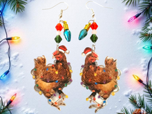 Load image into Gallery viewer, Christmas Chicken Earrings. Chicken Earrings, Christmas Light Earrings, Christmas Chicken Jewelry. Funny Chicken Earrings
