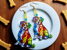 Load image into Gallery viewer, Dog Earrings. Stained Glass Dog Earrings. Pet Gifts. Animal Earrings.
