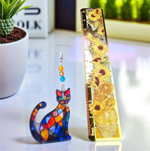Load image into Gallery viewer, Cat Earrings. Stained Glass Earrings. Stained Glass Cat  Earrings. Animal Earrings.
