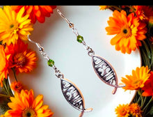 Load image into Gallery viewer, Jesus Fish Earrings | Silver Christian Ichthys Dangle Earrings with Green Crystal Beads | Sterling Silver Hooks

