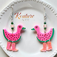 Load image into Gallery viewer, Watermelon Duck Cowboy Boot Earrings
