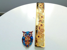 Load image into Gallery viewer, OWL EARRINGS. Barn Owl. Stained Glass Owl Earrings. Art Deco Earrings. Owl Jewelry
