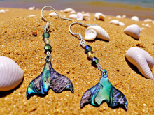 Load image into Gallery viewer, Abalone Shell Earrings. Whale Tail Earrings. Fish Earrings. Ocean Jewelry. Aquatic Jewelry. Aquarium. Natural Earrings
