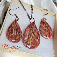 Load image into Gallery viewer, Teardrop Jewelry Set. Crystal Cave Design – Hand-Sculpted Polymer Clay Necklace &amp; Earrings | Signature Sculpted Collection
