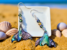 Load image into Gallery viewer, Abalone Shell Earrings. Whale Tail Earrings. Fish Earrings. Ocean Jewelry. Aquatic Jewelry. Aquarium. Natural Earrings
