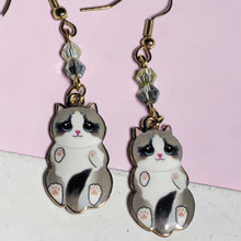 Load image into Gallery viewer, Cat Dangle Earrings | Tuxedo, Tabby &amp; Gray Cat | Crystal Bead Earrings | Cat Lover Gift | Gives to Cat Rescues
