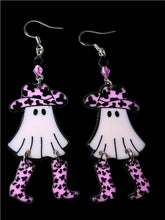 Load image into Gallery viewer, Halloween Ghost Earrings. Cowboy Ghost Earrings. Dangle Boot Earrings. Spooky Funny Earrings. Halloween Jewelry. Ghost Jewelry

