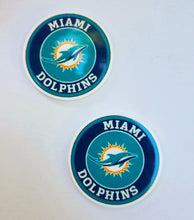 Load image into Gallery viewer, Miami Dolphins Resin Circle Flatback. NFL Planar Sports Embellishments. Football Bow Center Piece. Football Party Favors.
