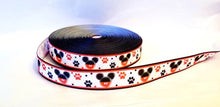 Load image into Gallery viewer, 5/8&quot; Mickey Mouse Grosgrain Ribbon. Red and Black Paws.
