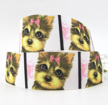 Load image into Gallery viewer, 5/8&quot; Yorkie Dog Grosgrain Ribbon. Pink or Blue Dog Ribbon. Pink Girl Yorkie Ribbon
