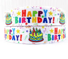 Load image into Gallery viewer, 1&quot; Birthday Cake grosgrain ribbon. Primary Color Birthday Ribbon
