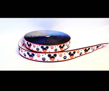 Load image into Gallery viewer, 5/8&quot; Mickey Mouse Grosgrain Ribbon. Red and Black Paws.
