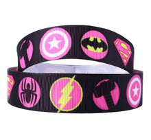 Load image into Gallery viewer, 7/8&quot; Pink Girl DC Super Heroes Ribbon. Batman, Spiderman, Flash, DC Super Heroes Grosgrain Ribbon
