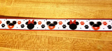 Load image into Gallery viewer, 7/8&quot; Mickey and Minnie Mouse Grosgrain Ribbon with Red and Black Paws for Dogs and Cats.
