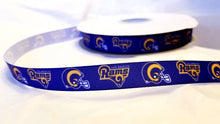 Load image into Gallery viewer, 5/8&quot; Los Angeles Rams Grosgrain Ribbon. NFL Football Sports Team Ribbon
