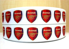 Load image into Gallery viewer, Soccer Arsenal Grosgrain Ribbon. 5/8&quot; and 7/8&quot; Sports Ribbon
