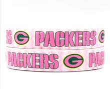 Load image into Gallery viewer, 1.5&quot; pink Green Bay Packers  Grosgrain Ribbon. NFL Football Sports Ribbon.

