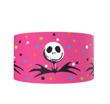 Load image into Gallery viewer, 7/8&quot; Jack Skellington Hot Pink Grosgrain Ribbon. Halloween Nightmare Before Christmas Ribbon. Black and White Jack Skellington Ribbob
