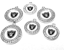 Load image into Gallery viewer, Las Vegas Raiders NFL Football Charms.  Sports Team Charms in  2.5cm and 2cm  Rhinestone Charms Now in 2cm with Black Background
