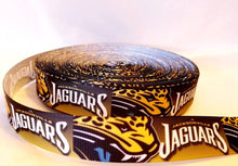 Load image into Gallery viewer, 7/8&quot; Jacksonville Jaguars Football Grosgrain Ribbon. Football Ribbon NFL Sports Ribbon
