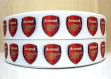 Load image into Gallery viewer, Soccer Arsenal Grosgrain Ribbon. 5/8&quot; and 7/8&quot; Sports Ribbon
