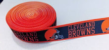 Load image into Gallery viewer, 7/8&quot;&amp; 1.5&quot; Cleveland Browns Grosgrain Ribbon. Brown Ribbon Football Ribbon NFL Sports Ribbon
