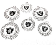 Load image into Gallery viewer, Las Vegas Raiders NFL Football Charms.  Sports Team Charms in  2.5cm and 2cm  Rhinestone Charms Now in 2cm with Black Background
