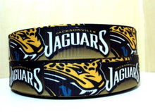 Load image into Gallery viewer, 7/8&quot; Jacksonville Jaguars Football Grosgrain Ribbon. Football Ribbon NFL Sports Ribbon
