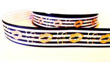 Load image into Gallery viewer, 7/8&quot; Gold Lips Ribbon. Love Stripes Ribbon.
