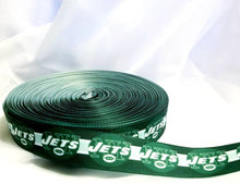 Load image into Gallery viewer, 7/8&quot; New York Jets Football Ribbon. NFL  Sports Teams Grosgrain Ribbon. Green NY Jets
