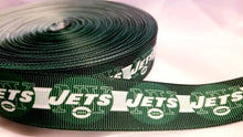 Load image into Gallery viewer, 7/8&quot; New York Jets Football Ribbon. NFL  Sports Teams Grosgrain Ribbon. Green NY Jets
