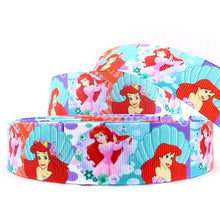 Load image into Gallery viewer, 10 yards in stock - 1&quot; Ariel The Little Mermaid Grosgrain Ribbon. Ariel Princess Clam Shells Bubbles
