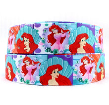 Load image into Gallery viewer, 10 yards in stock - 1&quot; Ariel The Little Mermaid Grosgrain Ribbon. Ariel Princess Clam Shells Bubbles
