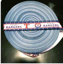 Load image into Gallery viewer, 7/8&quot; Texas Rangers MLB Grosgrain Ribbon. Baseball Sports MLB Ribbon. Deep Blue Edges with T
