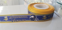 Load image into Gallery viewer, 7/8&quot; Minnesota Vikings Grosgrain Ribbon. NFL Football Sports Ribbon.
