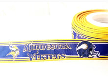 Load image into Gallery viewer, 7/8&quot; Minnesota Vikings Grosgrain Ribbon. NFL Football Sports Ribbon.
