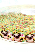 Load image into Gallery viewer, 5/8&#39;&#39; Pug Dog Ribbon. Piggy Pug Dog. Sunflowers Ribbon
