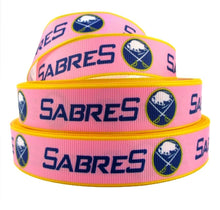 Load image into Gallery viewer, 7/8&quot; Pink Buffalo Sabres  Hockey Grosgrain Ribbon. Pink Sports Ribbon Pink Power
