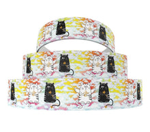 Load image into Gallery viewer, 7/8&quot; Good Angel and Bad Devil Kitty Cat Ribbon. Grosgrain Ribbon by the yard-Animal Rescue Ribbon Adopt a Pet Ribbon. Cute Cat Ribbon
