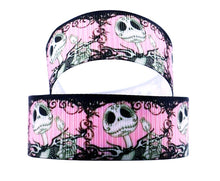 Load image into Gallery viewer, 1&quot; Pink Jack Skellington grosgrain ribbon- Tim Burton Classic. Halloween town Christmastown
